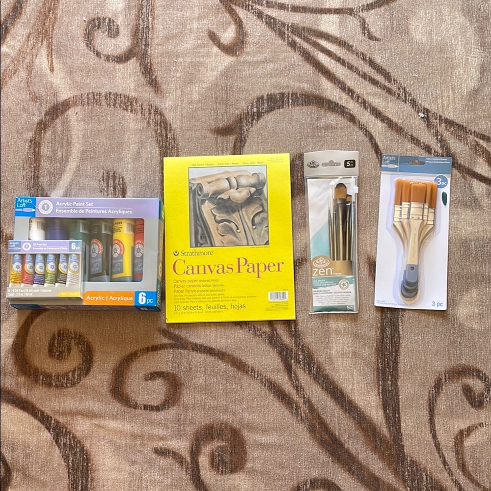 Art Supplies Set with Paints, Brushes, and Canvas Paper